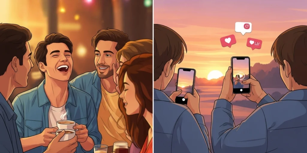 Living for Instagram vs memories: Person enjoying moment vs taking photos for social media